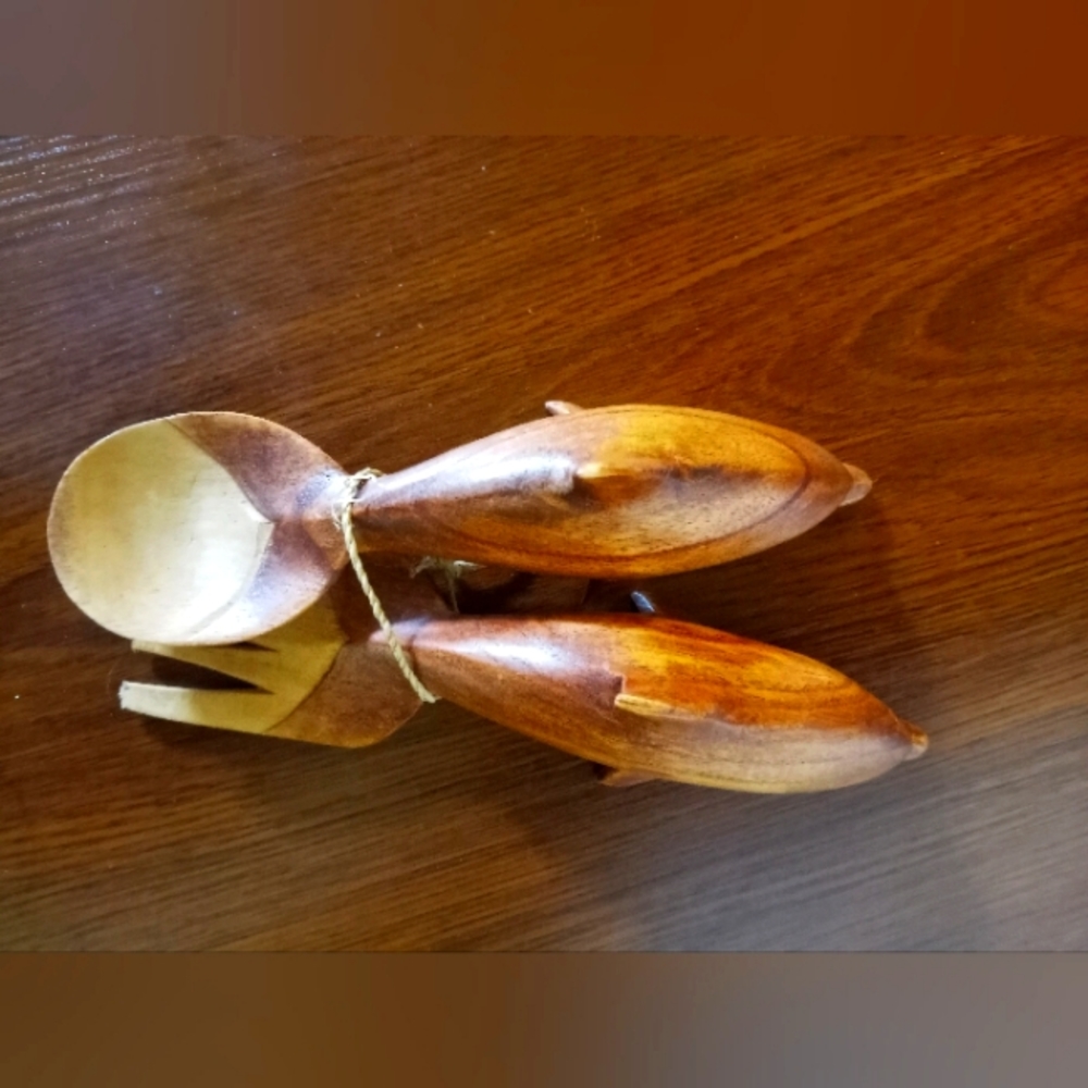 Hand Carved Dophin Fork and Spoon Set